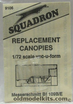 Squadron 1/72 (2) Bf-109 B/E Replacement Canopies, 9106 plastic model kit